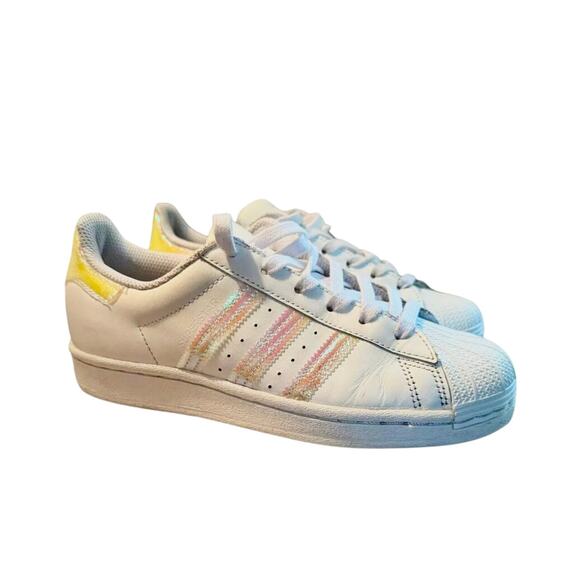 ADIDAS ORIGINALS Superstar white iridescent Youth 5, women’s size 6.5 - Picture 3 of 6